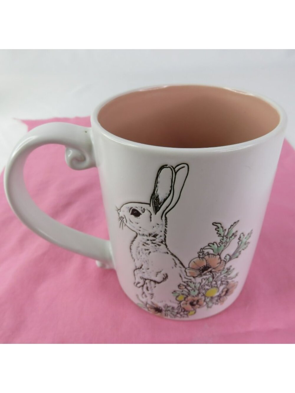 Bunny Rabbit Mug 16 oz Coffee Cup Pink White  2019 Spectrum Designz Stoneware